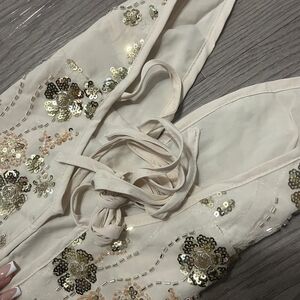 Elegant Cream Sequin Embellished Tank Top